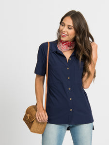 Button Down Pockets Navy